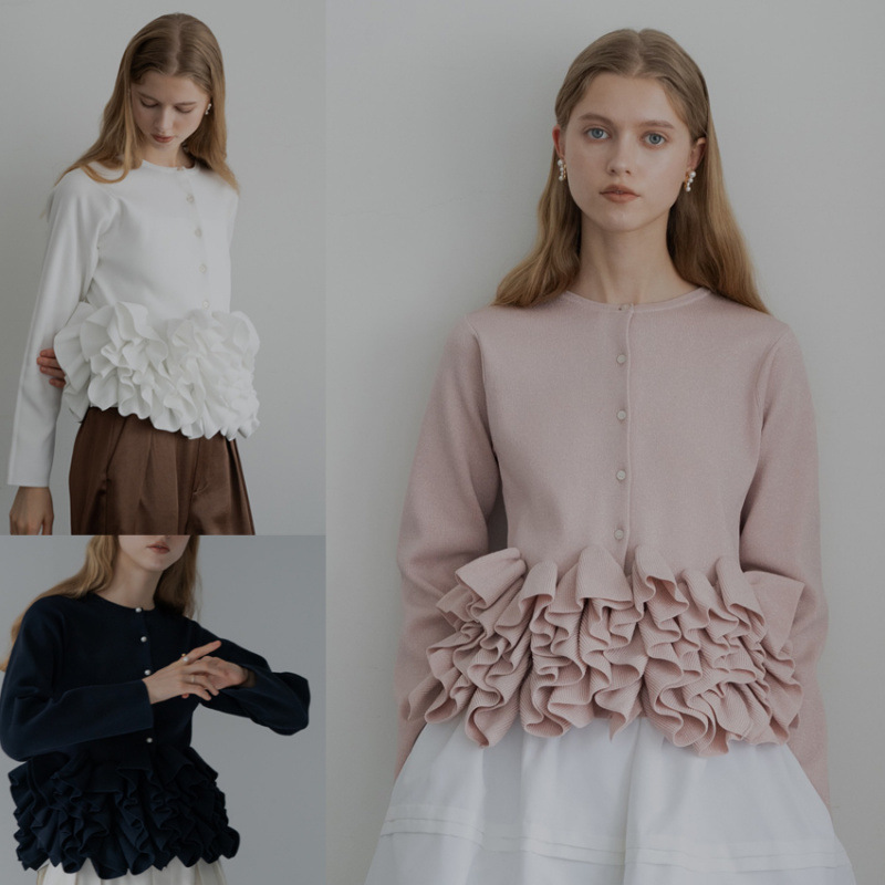 秋冬新作 ニットカーディガン レディース ニットセーター 羽織り トップス アウター 異素材 大人可愛い