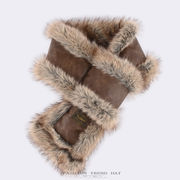 男女兼用ファー首巻き 冬厚手保暖保護アウター 防寒用ファーレザー一体型マフラー  4色