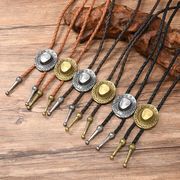 首輪レザーネック/ループタイ メンズ ポロタイ ボロタイ おしゃれ 紐 ロープ アクセサリーE90078