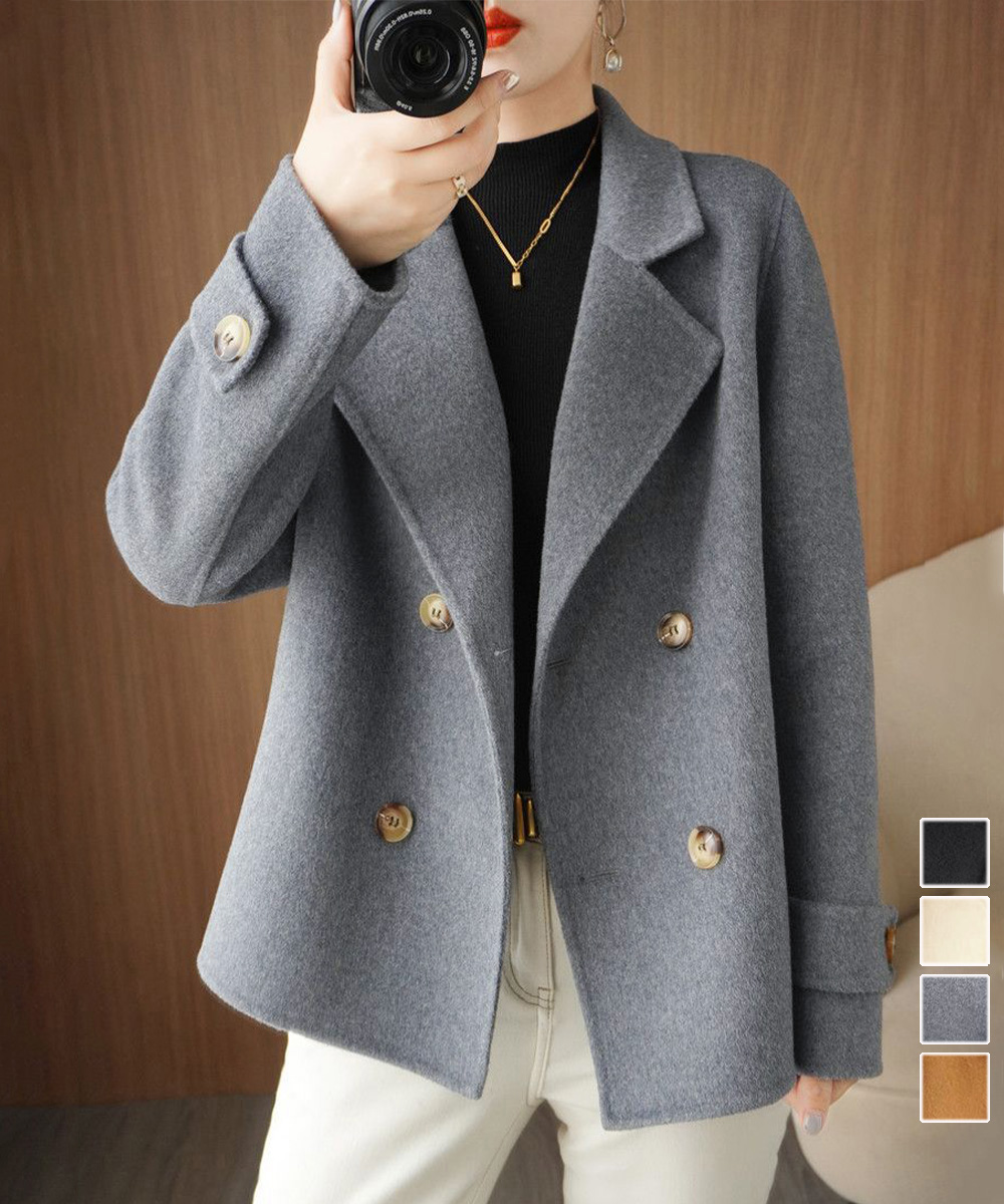 【日本倉庫即納】 ウールタッチダブルブレストショートコート