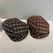 チェック柄ベレー帽　キャップ    小顔帽子   ヴィンテージ    韓国ファッション