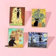 4色 2026 黒猫 油絵の猫   油絵ブローチ  猫のブローチ  合金 バッジブローチ ピン  カラーピン 猫雑貨