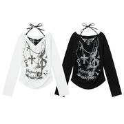 長袖 Tシャツ アメカジ ギャル プリント 個性的 ストリート スリム トップス