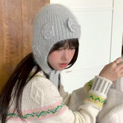 耳あて帽子  イヤーマフニット帽 　フラワー　韓国帽子