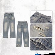メンズファッション ダメージ加工 デニム パンツ 男女兼用 ストリート系 ボトムス 秋冬 2025新作★
