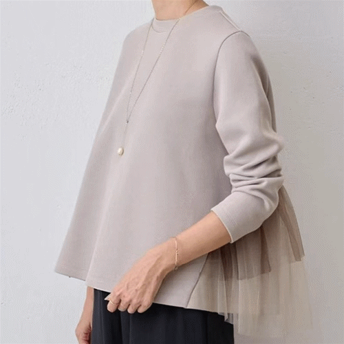 秋冬新作 パーカー トップス レディース プルオーバー 異素材 長袖 ラウンドネック 着回しやすい