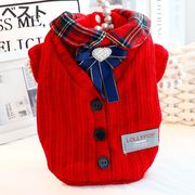 犬猫兼用 秋冬用 厚手レッドプリンセスセーター 小型ペット向けカレッジスタイル 直送