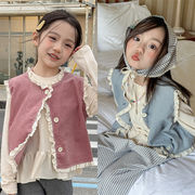 2026春新作　子供服　女の子　ベスト　キッズ　レースドッキング　チョッキ　カジュアル　トップス　ジレ
