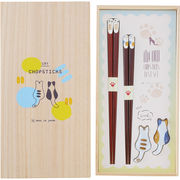 桐箱入　箸置き付夫婦箸　ねこづくし