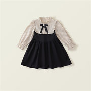 2026  春新品 ★ 韓国風子供服★ ストライプ カラーブロック ロングスリーブ ワンピース90-140cm