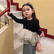 2026春※セットアップ チュールドットトップス＋デニムパンツ 女の子