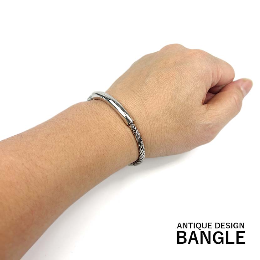 アンティーク ツイストデザイン バングル シルバーカラー ブレスレット