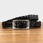 新しいトップグレイン牛革織りベルト、ジーンズにマッチする女性用本革ピンバックルレトロベルト