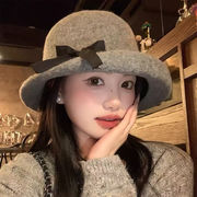 バケットハット ウール フェルト 巻きつば シンプル 防寒 レトロ レディース