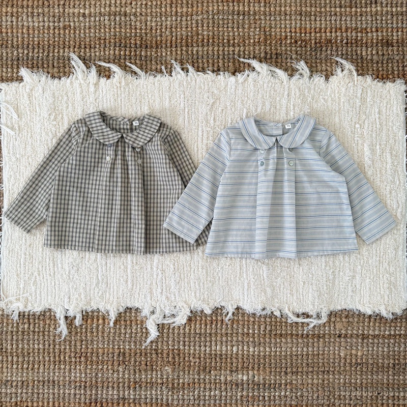 2026春※シャツ チェック・ストライプ 襟付き 長袖 シャツ 男の子