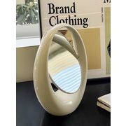 安価な！激安セール 2026新デザイン轻奢風化粧鏡 0.4kgメッキ銀 反転両面卓上置物19.5×12.5cm