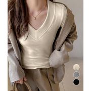 【日本倉庫即納】 Vネック 長袖Tシャツ 韓国風カットソー