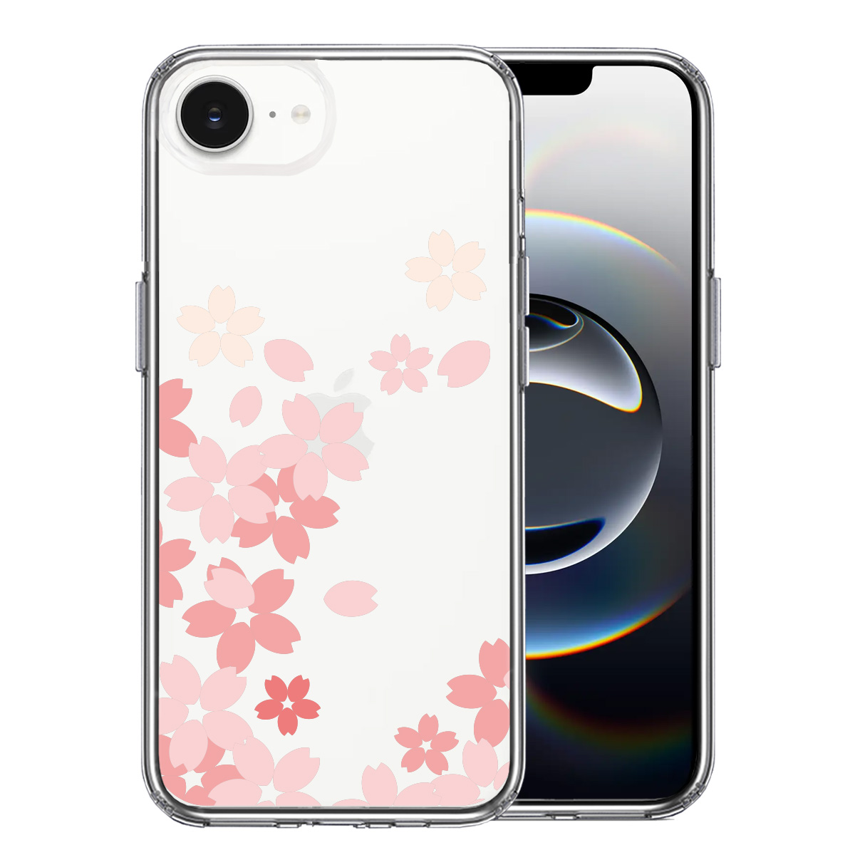 iPhone17e/16e 側面ソフト 背面ハード ハイブリッド クリア ケース 桜