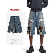 メンズ ダメージ加工 デニム ショートパンツ 男女兼用 ストリート系 ボトムス 春夏 2026新作★
