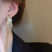 オパールパールタッセルイヤリング、韓国風レディースイヤリング、おしゃれなイヤリング