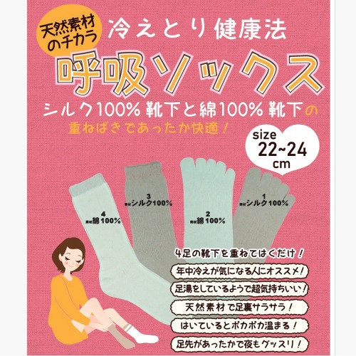 【2026新作☆年間売れ筋】婦人　シルクと綿の4足重ね履き　冷え取り靴下【呼吸ソックス】