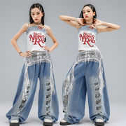 キッズダンス衣装 女の子 ダメージデニム ジャズ セットアップ 韓国風 練習着 夏服