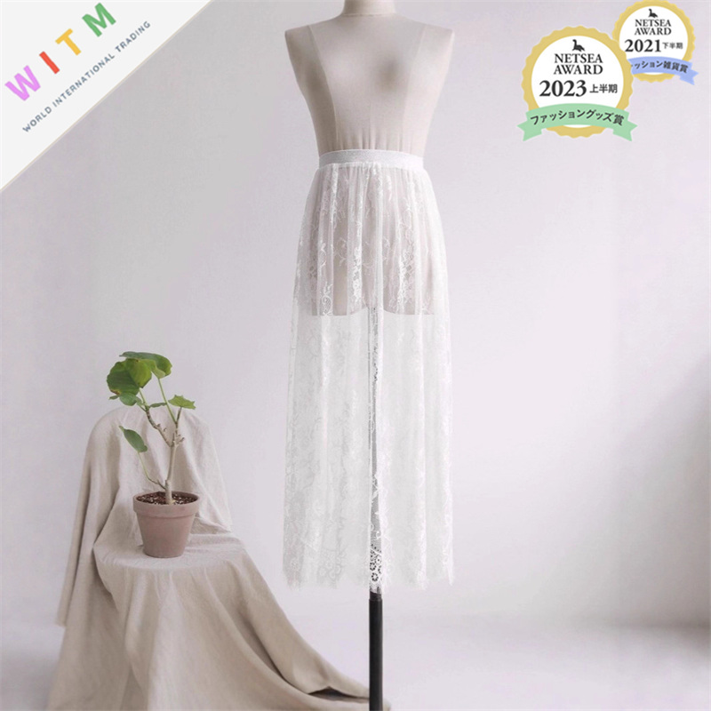 2026春夏新作 花柄 レーススカート ロング丈スカート 重ね着 レディース 透け感 ブラック ホワイト