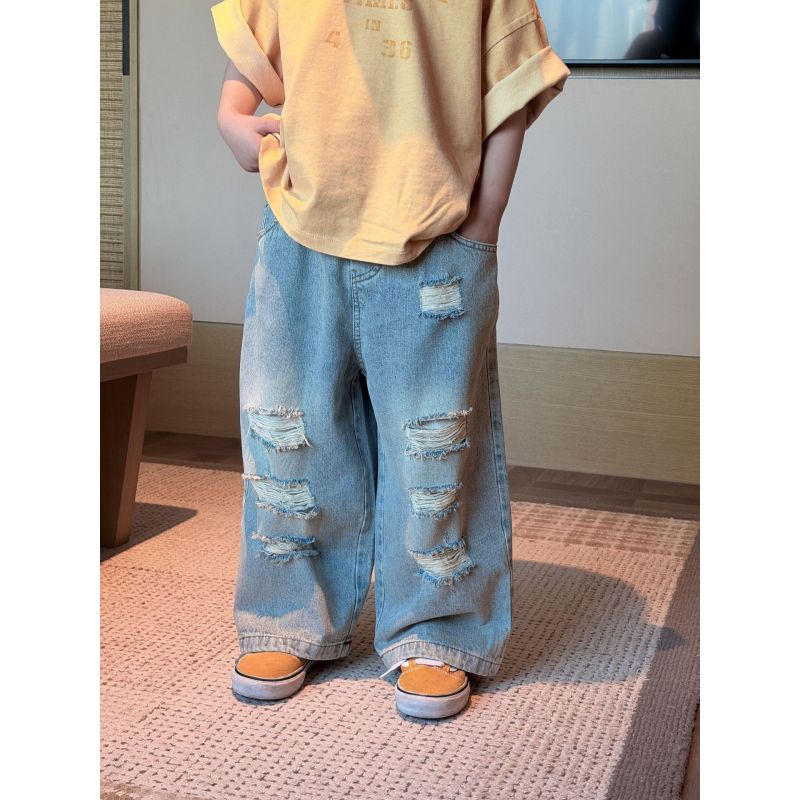 子供服　90~150cm　キッズパンツ　ダメージデニムパンツ    韓国キッズ服