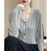 【日本倉庫即納】 針抜きシアーカーディガン透かし編みニット