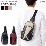 ボディバッグ メンズ ワンショルダー 合成皮革  ペットボトル 500ml 収納 8302