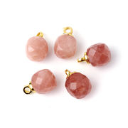 【天然 ストロベリークォーツ】多面カットチャーム 銅製 パーツ 天然石 ピンク ハンドメイド用 1個売り