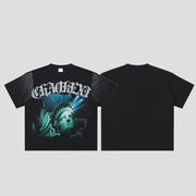 【OEM】メンズ ストリート系 230g 半袖Tシャツ 欧米風 ラインストーン加工 ストリート系トップス★