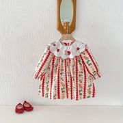 [80-130cm] 女の子 韓国風 キッズワンピース 襟付き うさぎ刺繍 長袖 女の子 ベビープリンセスドレス