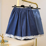 伸縮性のあるハイウエスト、ワイドレッグV00145