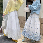 レディース用花柄刺繍ミディスカートV00159