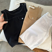 2026春※YMM☆タンクトップ 無地 配色ステッチ ノースリーブ 着回し 男女兼用