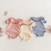 2026春※FLM☆フリルロンパース 無地 コットン 半袖ロンパース 外出用 カバーオール 女の子