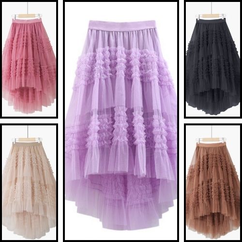 裾が大きく開き、メッシュが繋ぎ目になっているフェアリーレースメッシュスカートV00206