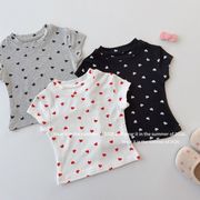 2026 春夏新作 新品 ★ 韓国風 子供服★スリムフィット ハートプリント 半袖 Tシャツ90-150cm