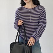 UC1039トップス レディース カットソー プルオーバー ボーダー 長袖 4色 韓国風 2026春夏新作