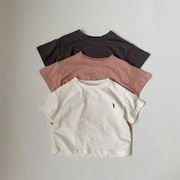 2026春夏※gl☆ワンポイント刺繍 半袖Tシャツ 麻混コットン Tシャツ 男女兼用