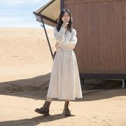 ワンピース  ロングワンピース  長袖  レディース   カジュアル　着痩せ   無地