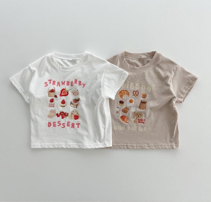 夏新作 子供 Tシャツ 夏の半袖 クルーネックグルメ 男女兼用 夏服 子供服