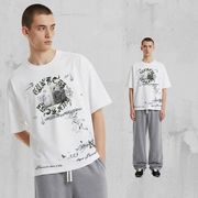 メンズ 無地/プリント ボクシー 半袖 Tシャツ 男女専用 ストリート系 トップス 夏 2026新作★