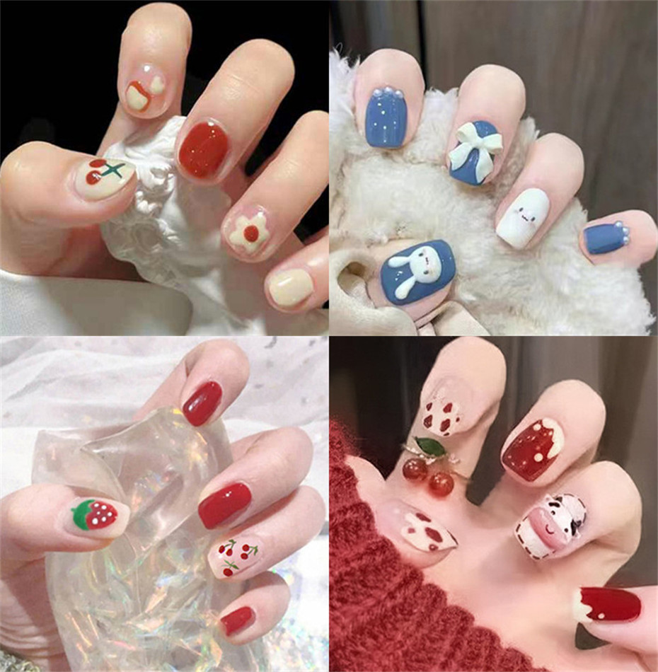 ネイルチップ 粘着パック付 貼るだけ 24枚入り ネイルシール つけ爪 結婚式 グミ 硬化不要 ネイルラップ