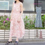 リーフプリント ふんわりギャザーロングワンピース