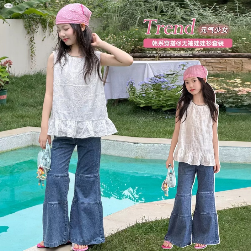 2026夏新作 子供服 　キッズ　女の子　夏コーデ　トップス　デニムフレアパンツ　120～170cm　