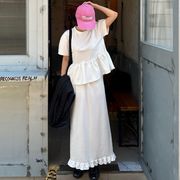 今季マストバイ フリル半袖Tシャツ ハイウエストスカート 2点セット