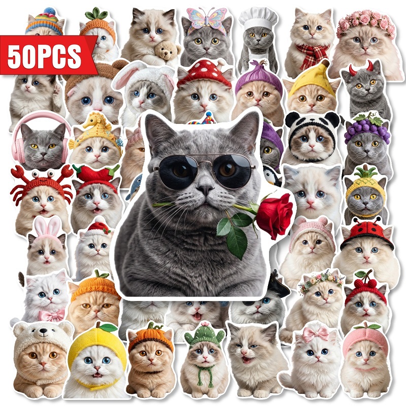 50枚/セット かわいい 猫のステッカー  猫ネコシール diy装飾品 防水ラベル 猫柄 手帳用シール ねこ 猫雑貨
