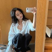 今季マストバイ 韓国風 ストライプ オーバーサイズ UV対策長袖シャツ